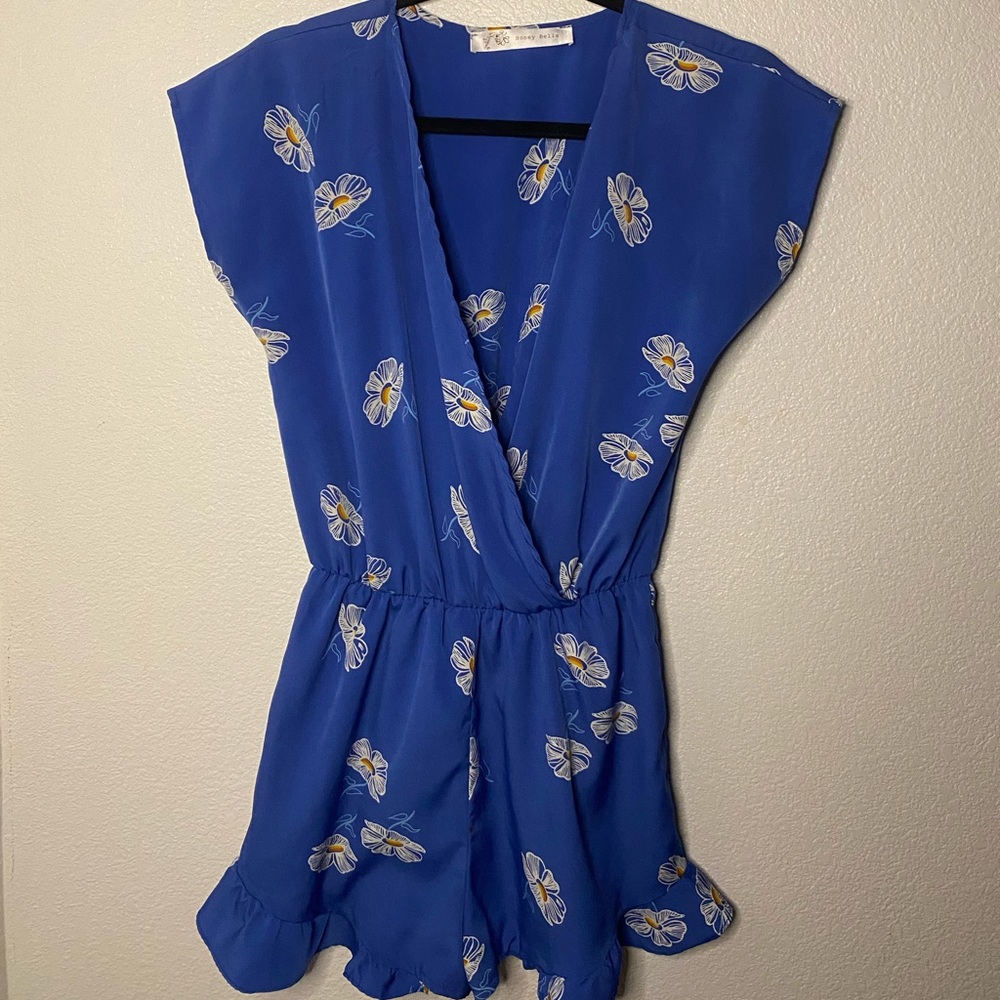 blue floral romper